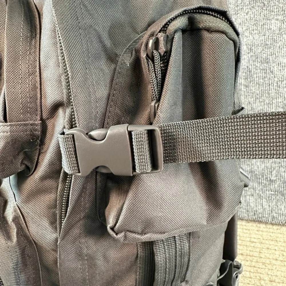 VISM Tactical Military Style Backpack Black Canvas MOLLE Webbing Multi-Pocket